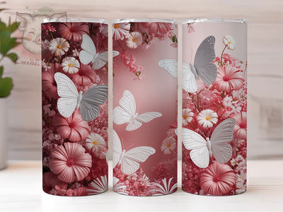 3D Elegant Pink Butterfly Tumbler, 3D Floral Tumbler, Elegant Butterfly Wrap, Whimsical Pink Wrap, Artistic Floral Wrap, Sublimation Design, Trendy Gift Idea Sublimation Lara' s Designs 