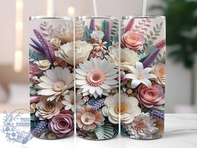 3D Elegant Pink Floral Tumbler, Pink Flower Tumbler, Elegant Pink Wrap, Whimsical Floral Wrap, Vibrant Flower Wrap, Sublimation Design, Trendy Gift Idea Sublimation ToriDesigns 