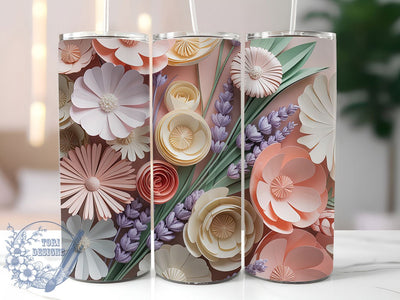 3D Elegant Pink Floral Tumbler, Pink Flower Tumbler, Elegant Pink Wrap, Whimsical Floral Wrap, Vibrant Flower Wrap, Sublimation Design, Trendy Gift Idea Sublimation ToriDesigns 