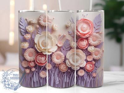 3D Elegant Pink Floral Tumbler, Pink Flower Tumbler, Elegant Pink Wrap, Whimsical Floral Wrap, Vibrant Flower Wrap, Sublimation Design, Trendy Gift Idea Sublimation ToriDesigns 