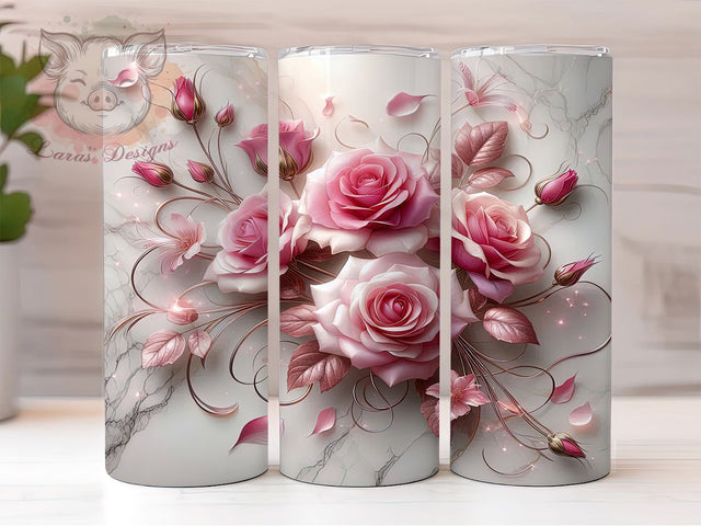 3D Elegant Pink Roses Tumbler, Pink Floral, Elegant Wrap, Sublimation Art, 20oz Tumbler, Romantic Theme, Nature Style Sublimation Lara' s Designs 