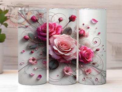 3D Elegant Pink Roses Tumbler, Pink Floral, Elegant Wrap, Sublimation Art, 20oz Tumbler, Romantic Theme, Nature Style Sublimation Lara' s Designs 
