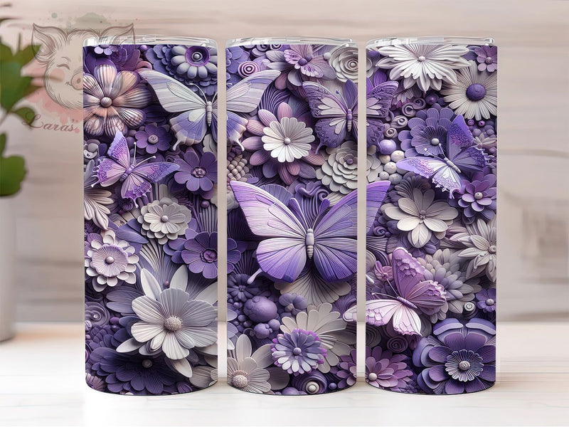 3D Elegant Purple Butterfly Tumbler, Purple Butterfly Tumbler, Whimsical Butterfly Wrap, Elegant Butterfly Wrap, Vibrant Purple Wrap, Sublimation Design, Trendy Gift Idea Sublimation Lara' s Designs 