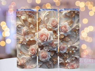 3D Elegant Romantic Rose 20oz Tumbler, 3D Floral, 20oz Wrap, Sublimation Design, Romantic Style, Flower Tumbler, PNG File Sublimation SvggirlplusArt 