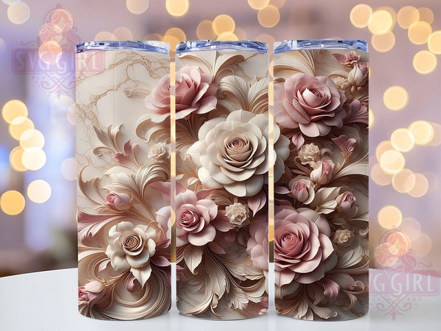 3D Elegant Romantic Rose 20oz Tumbler, 3D Floral, 20oz Wrap, Sublimation Design, Romantic Style, Flower Tumbler, PNG File Sublimation SvggirlplusArt 