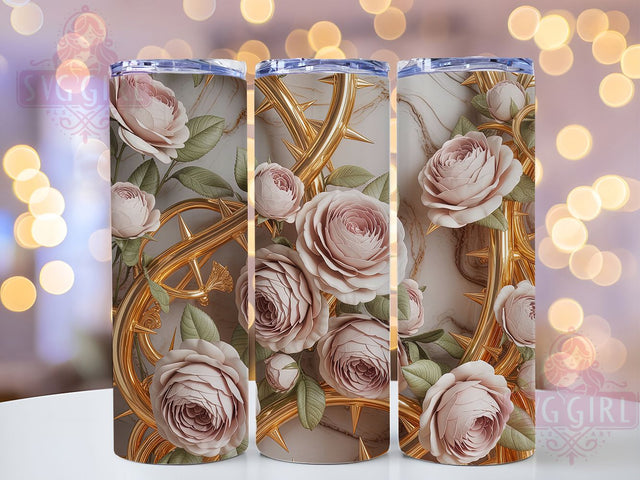 3D Elegant Romantic Rose 20oz Tumbler, 3D Floral, 20oz Wrap, Sublimation Design, Romantic Style, Flower Tumbler, PNG File Sublimation SvggirlplusArt 