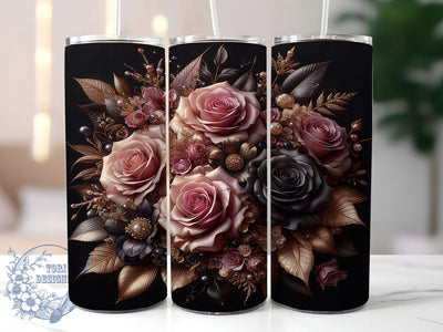 3D Elegant Rose Floral Tumbler, Elegant Rose Wrap, Romantic Rose Cup, 20oz Sublimation Wrap, Stylish Flower Design Tumbler, Artistic 3D Rose Cup, Nature Floral Theme Wrap Sublimation ToriDesigns 