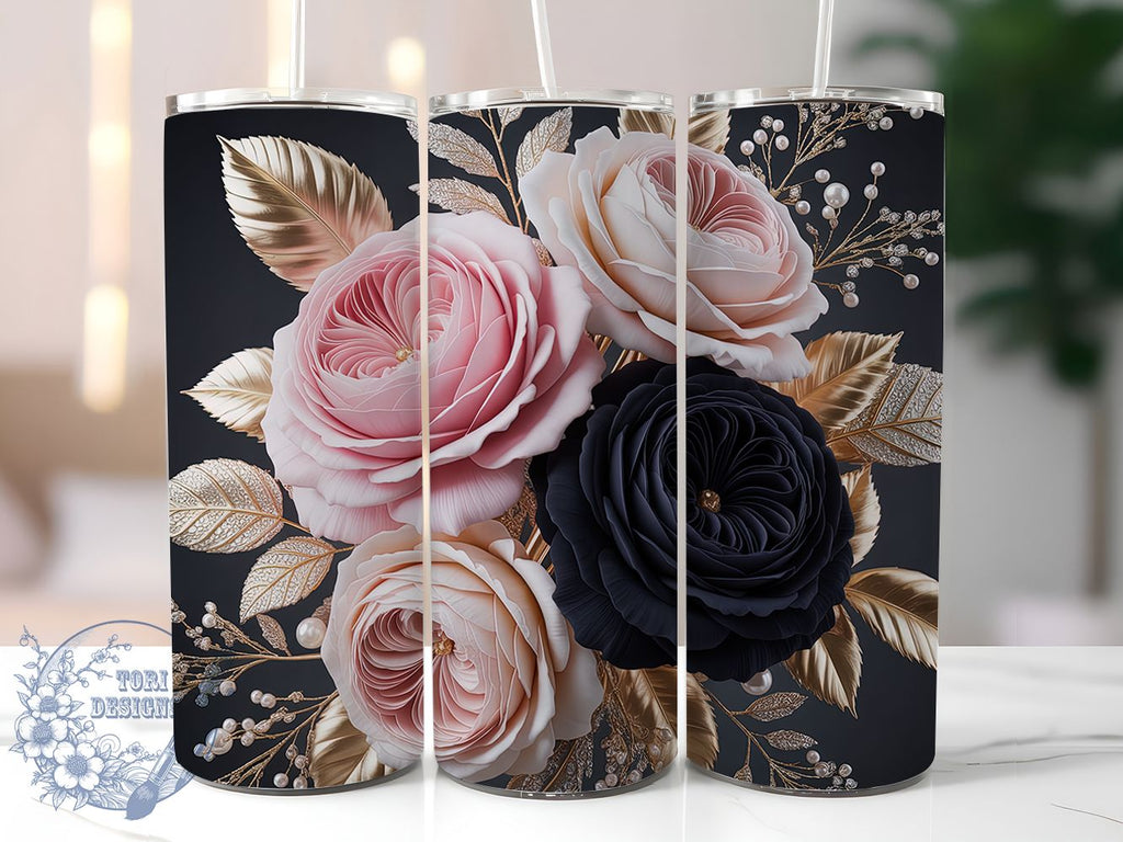 3D Elegant Rose Floral Tumbler, Elegant Rose Wrap, Romantic Rose Cup ...