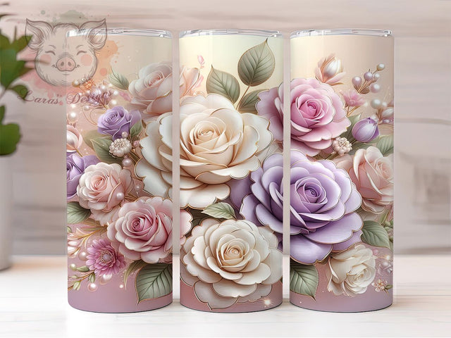 3D Elegant Rose Floral Tumbler, Seamless Floral Design, Rose Tumbler Art, 20Oz Sublimation Wrap, 3D Floral Texture, Elegant Rose Pattern, Tumbler Sublimation Sublimation Lara' s Designs 