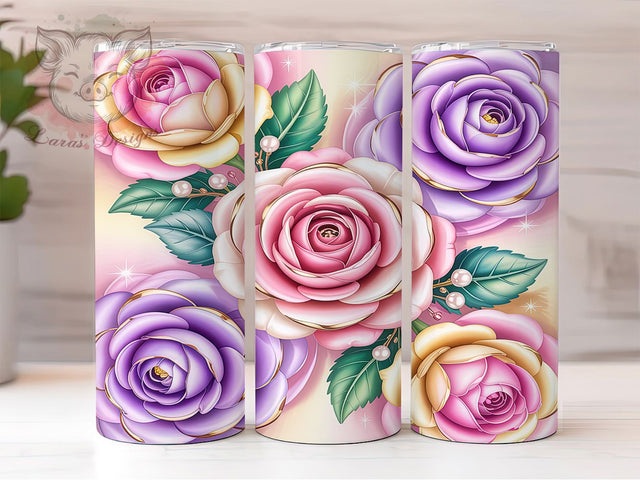 3D Elegant Rose Floral Tumbler, Seamless Floral Design, Rose Tumbler Art, 20Oz Sublimation Wrap, 3D Floral Texture, Elegant Rose Pattern, Tumbler Sublimation Sublimation Lara' s Designs 