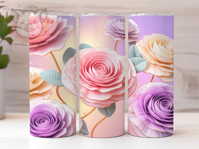 3D Elegant Rose Floral Tumbler, Seamless Floral Design, Rose Tumbler Art, 20Oz Sublimation Wrap, 3D Floral Texture, Elegant Rose Pattern, Tumbler Sublimation Sublimation Lara' s Designs 