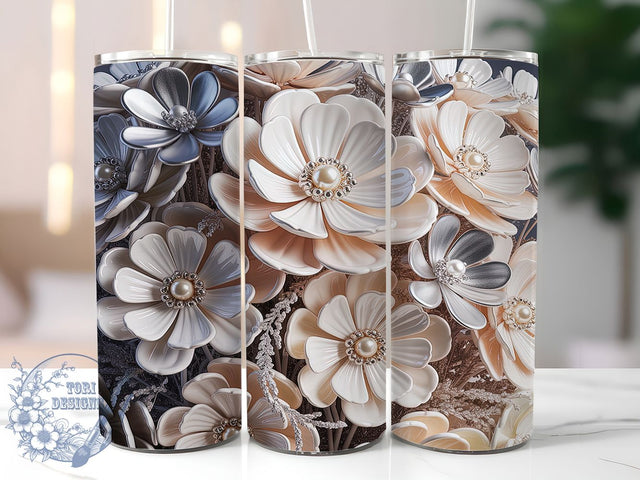 3D Elegant White Floral Tumbler, Elegant Floral Wrap, White Bloom Sublimation, Minimalist Flower Cup, 20Oz Skinny Tumbler Wrap, Soft Petal Mug, Chic Botanical Design Sublimation ToriDesigns 
