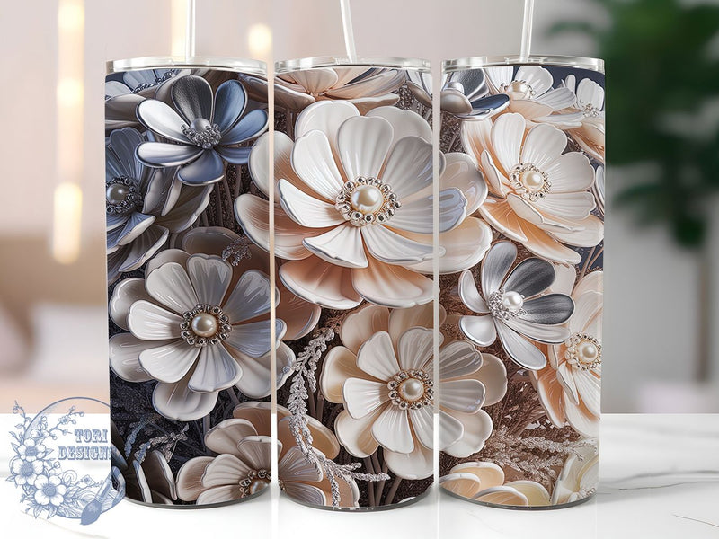 3D Elegant White Floral Tumbler, Elegant Floral Wrap, White Bloom Sublimation, Minimalist Flower Cup, 20Oz Skinny Tumbler Wrap, Soft Petal Mug, Chic Botanical Design Sublimation ToriDesigns 
