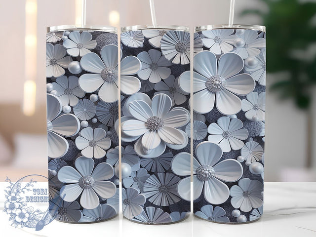 3D Elegant White Floral Tumbler, Elegant Floral Wrap, White Bloom Sublimation, Minimalist Flower Cup, 20Oz Skinny Tumbler Wrap, Soft Petal Mug, Chic Botanical Design Sublimation ToriDesigns 