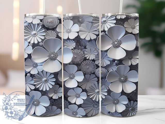 3D Elegant White Floral Tumbler, Elegant Floral Wrap, White Bloom Sublimation, Minimalist Flower Cup, 20Oz Skinny Tumbler Wrap, Soft Petal Mug, Chic Botanical Design Sublimation ToriDesigns 