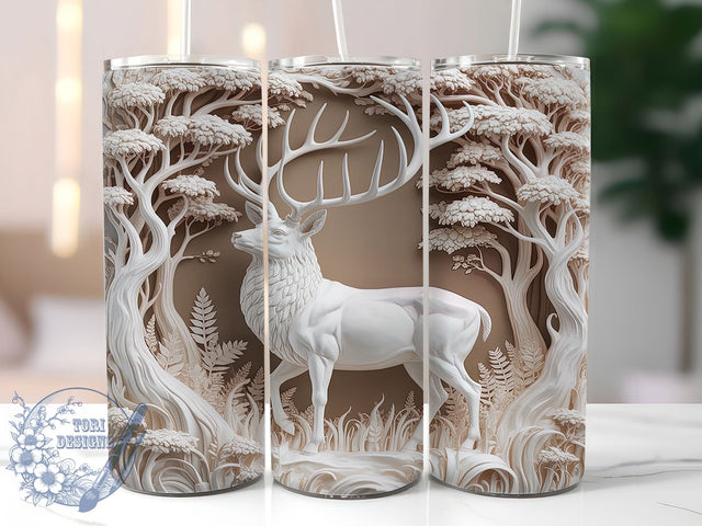 3D Elegant Winter White Deer Tumbler, Winter Deer Wrap, Elegant Animal Sublimation, Snowy Forest Cup, 20Oz Skinny Tumbler Wrap, Peaceful Deer Mug, Magical Winter Design Sublimation ToriDesigns 