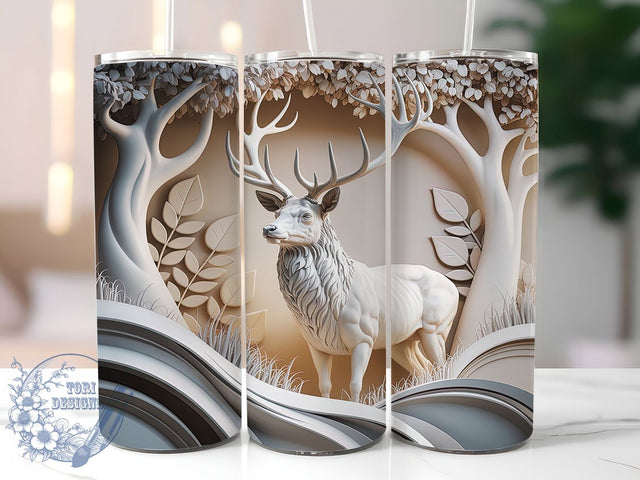 3D Elegant Winter White Deer Tumbler, Winter Deer Wrap, Elegant Animal Sublimation, Snowy Forest Cup, 20Oz Skinny Tumbler Wrap, Peaceful Deer Mug, Magical Winter Design Sublimation ToriDesigns 