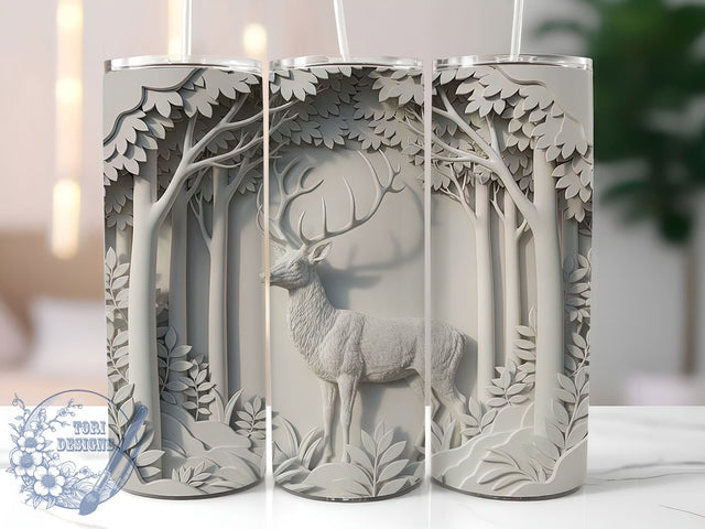 3D Elegant Winter White Deer Tumbler, Winter Deer Wrap, Elegant Animal Sublimation, Snowy Forest Cup, 20Oz Skinny Tumbler Wrap, Peaceful Deer Mug, Magical Winter Design Sublimation ToriDesigns 