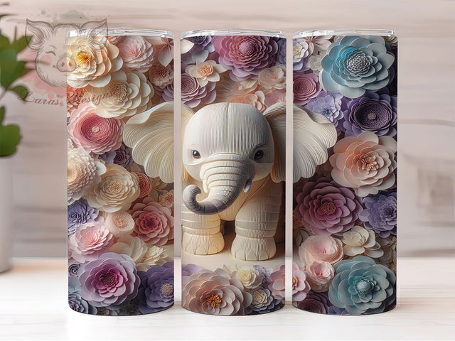 3D Elephant Boho Exotic Tumbler 20Oz Tumbler, Quilled Paper, Animal Tumbler, Boho Wrap, Exotic Design, Sublimation Cup, 20Oz Tumbler Sublimation Lara' s Designs 