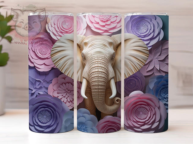 3D Elephant Boho Exotic Tumbler 20Oz Tumbler, Quilled Paper, Animal Tumbler, Boho Wrap, Exotic Design, Sublimation Cup, 20Oz Tumbler Sublimation Lara' s Designs 