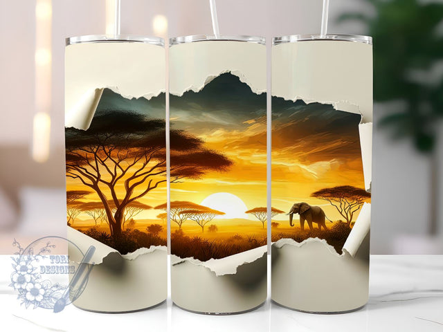 3D Elephant Hole In A Wall 20oz Skinny Tumbler, 3D Elephant Tumbler Png, Straight & Tapered Tumbler Wrap, Instant Digital Download Sublimation ToriDesigns 