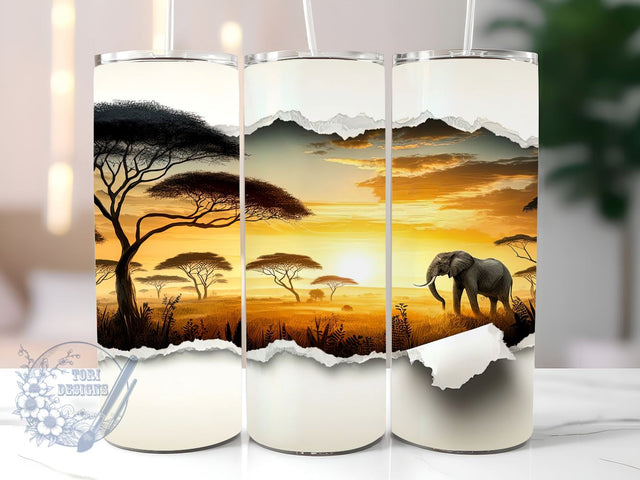 3D Elephant Hole In A Wall 20oz Skinny Tumbler, 3D Elephant Tumbler Png, Straight & Tapered Tumbler Wrap, Instant Digital Download Sublimation ToriDesigns 
