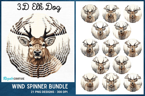 3D Elk Dog Wind Spinner Sublimation Regulrcrative 