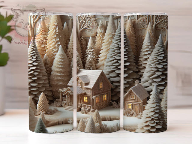3D Embossed Woodland Christmas Tumbler, 3D Christmas Sublimation Design, Festive Holiday Cup Art, 20oz Xmas Tumbler, Whimsical Woodland Mug, Stylish Christmas Cup, Cozy Holiday Wrap Sublimation Lara' s Designs 