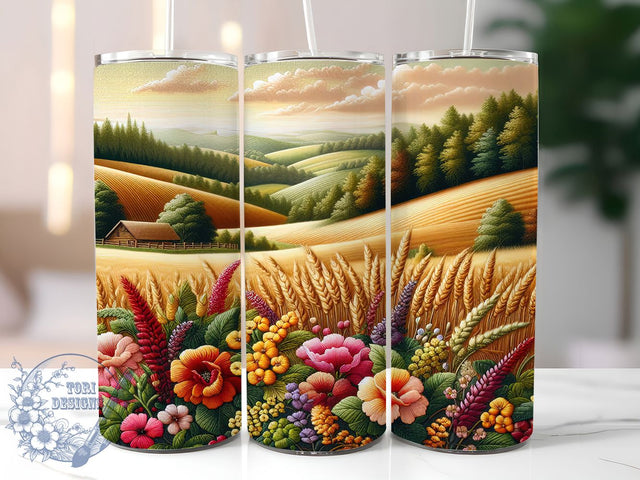 3D Embroidered Fall Tumbler, Faux Embroidery Sublimation, Autumn Tumbler Wrap, 20oz Skinny Tumbler, Embroidered Fall Design, Fall Sublimation Png, Textured Fall Wrap Sublimation ToriDesigns 