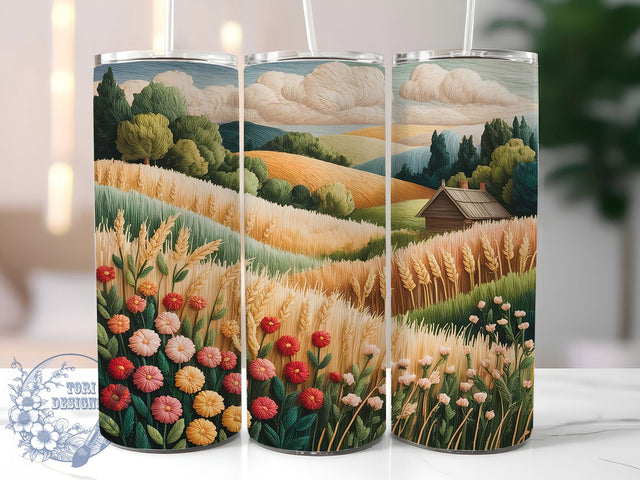 3D Embroidered Fall Tumbler, Faux Embroidery Sublimation, Autumn Tumbler Wrap, 20oz Skinny Tumbler, Embroidered Fall Design, Fall Sublimation Png, Textured Fall Wrap Sublimation ToriDesigns 