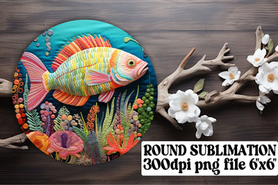 3D Embroidered Fish Sublimation Design for Round Keychains Sublimation afrosvg 