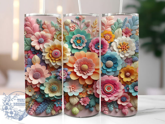 3D Embroidered Flowers Tumbler, Embroidered Floral Wrap, 20oz Flower Sublimation, Floral Design Tumbler, Vintage Embroidery Tumbler, Handcrafted Flower Tumbler, Boho Floral Tumbler Sublimation ToriDesigns 