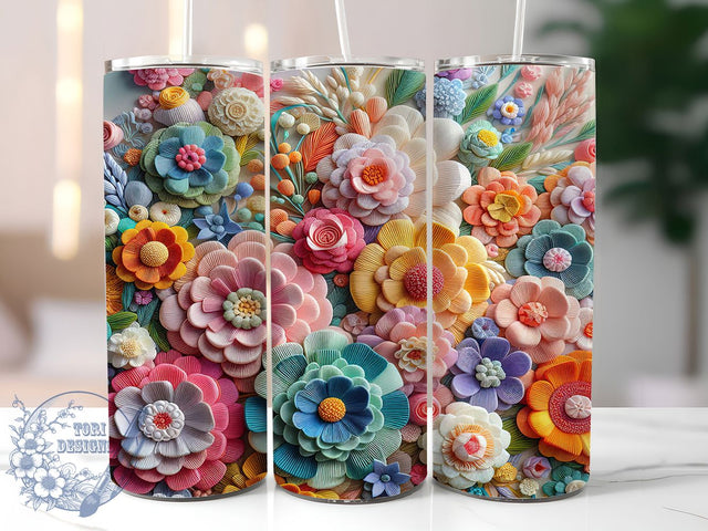 3D Embroidered Flowers Tumbler, Embroidered Floral Wrap, 20oz Flower Sublimation, Floral Design Tumbler, Vintage Embroidery Tumbler, Handcrafted Flower Tumbler, Boho Floral Tumbler Sublimation ToriDesigns 