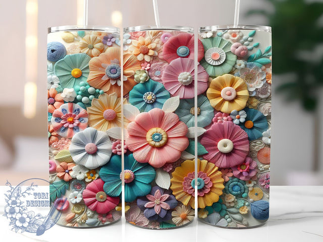 3D Embroidered Flowers Tumbler, Embroidered Floral Wrap, 20oz Flower Sublimation, Floral Design Tumbler, Vintage Embroidery Tumbler, Handcrafted Flower Tumbler, Boho Floral Tumbler Sublimation ToriDesigns 