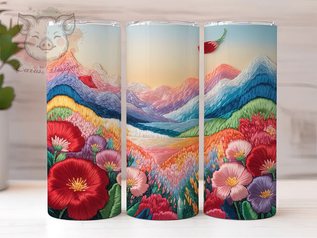3D Embroidered Mountain Tumbler, 3D Nature Tumbler, Rustic Mountain Wrap, Whimsical Outdoors Wrap, Scenic Mountain Wrap, Sublimation Design, Trendy Gift Idea Sublimation Lara' s Designs 
