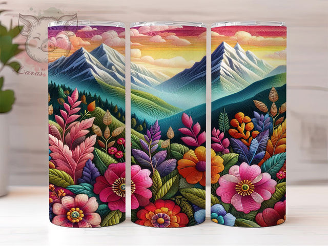 3D Embroidered Mountain Tumbler, 3D Nature Tumbler, Rustic Mountain Wrap, Whimsical Outdoors Wrap, Scenic Mountain Wrap, Sublimation Design, Trendy Gift Idea Sublimation Lara' s Designs 