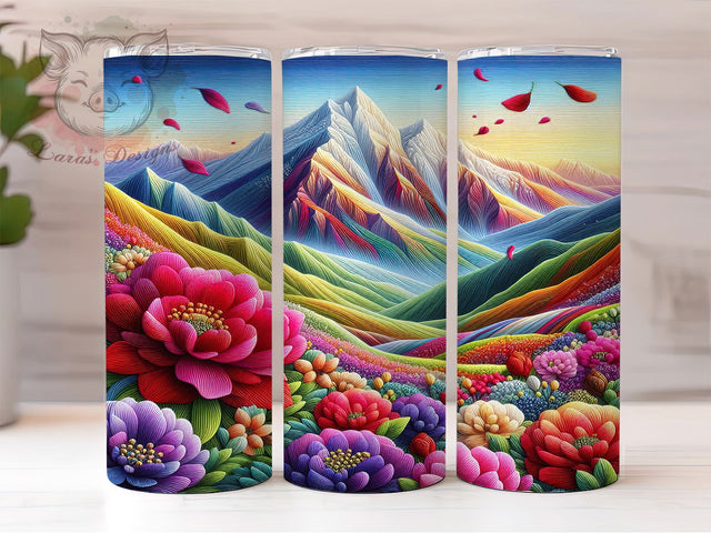 3D Embroidered Mountain Tumbler, 3D Nature Tumbler, Rustic Mountain Wrap, Whimsical Outdoors Wrap, Scenic Mountain Wrap, Sublimation Design, Trendy Gift Idea Sublimation Lara' s Designs 