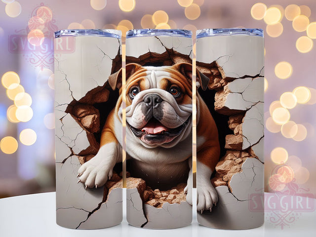 3D English Bulldog Tumbler, 3D Design, Hole In Wall, Dog Tumbler, Pet Wrap, 20oz Tumbler, Sublimation Print Sublimation SvggirlplusArt 