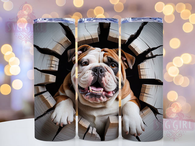 3D English Bulldog Tumbler, 3D Design, Hole In Wall, Dog Tumbler, Pet Wrap, 20oz Tumbler, Sublimation Print Sublimation SvggirlplusArt 