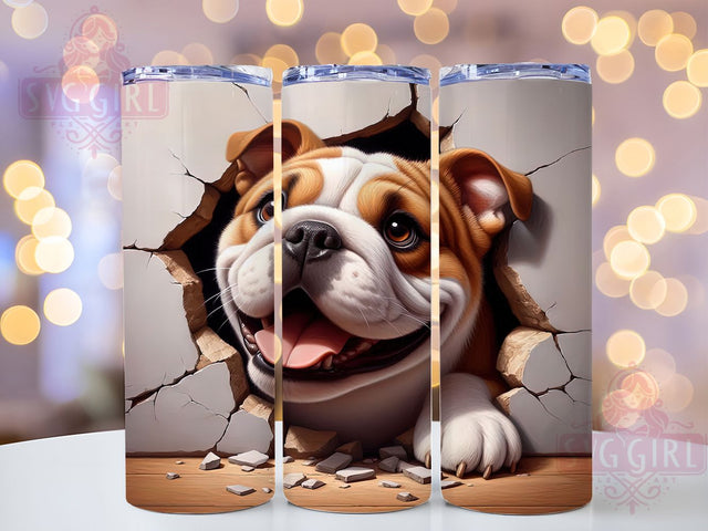 3D English Bulldog Tumbler, 3D Design, Hole In Wall, Dog Tumbler, Pet Wrap, 20oz Tumbler, Sublimation Print Sublimation SvggirlplusArt 