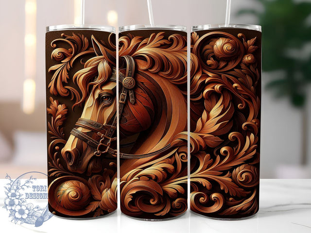 3D Engraved Horse Tumbler, 20oz Tumbler Wrap, Sublimation Design, Horse Lover Gift, Digital Download, Engraved Tumbler PNG, Rustic Horse Decor Sublimation ToriDesigns 