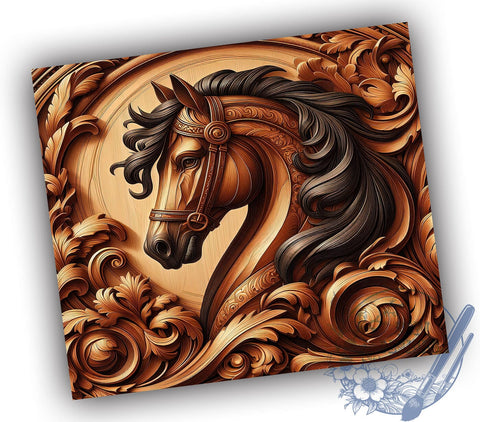 3D Engraved Horse Tumbler, 20oz Tumbler Wrap, Sublimation Design, Horse Lover Gift, Digital Download, Engraved Tumbler PNG, Rustic Horse Decor Sublimation ToriDesigns 