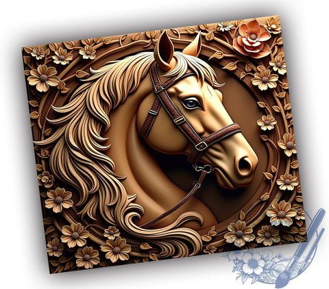 3D Engraved Horse Tumbler, 20oz Tumbler Wrap, Sublimation Design, Horse Lover Gift, Digital Download, Engraved Tumbler PNG, Rustic Horse Decor Sublimation ToriDesigns 