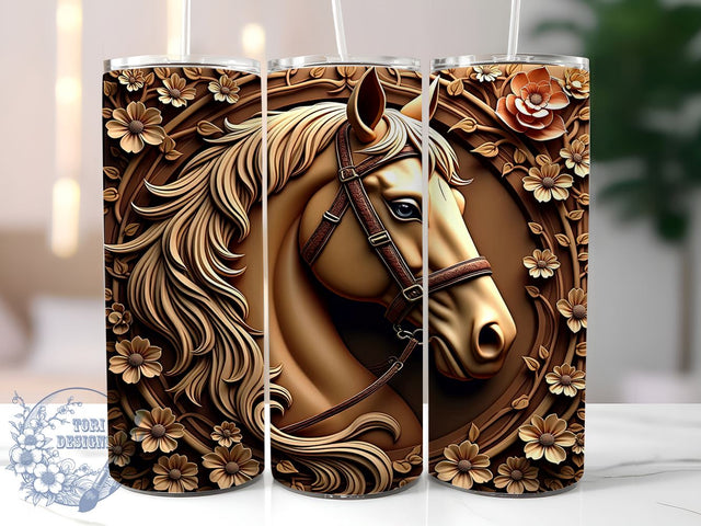 3D Engraved Horse Tumbler, 20oz Tumbler Wrap, Sublimation Design, Horse Lover Gift, Digital Download, Engraved Tumbler PNG, Rustic Horse Decor Sublimation ToriDesigns 