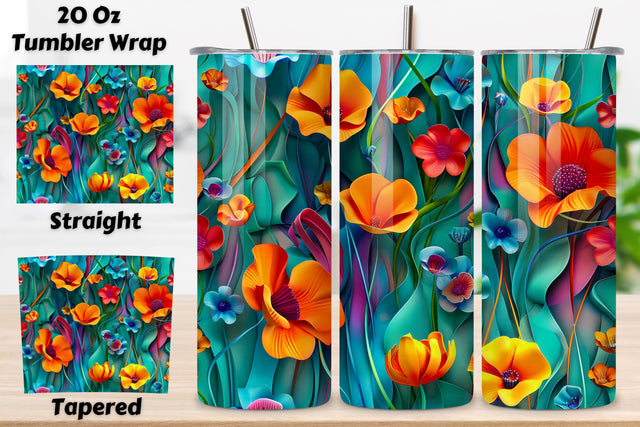 3D Exotic Floral Tumbler Wrap | Seamless Tumbler Wrap Sublimation FloridPrintables 