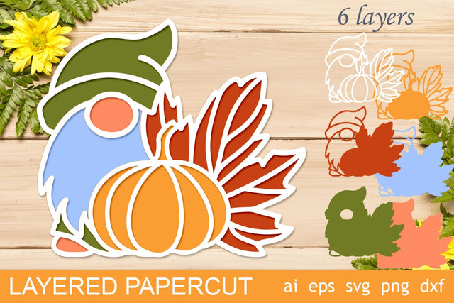 3d fall gnome with pumpkin svg, Gnome svg layered papercut 3D Paper AnastasiyaArtDesign 
