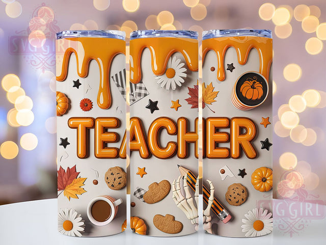 3D Fall Teacher Appreciation Tumbler Wrap, Fall Teacher Png, Teacher Appreciation, Puffy Tumbler Design, Autumn Tumbler Sublimation, 20oz Skinny Tumbler, Teacher Gift Idea Sublimation SvggirlplusArt 