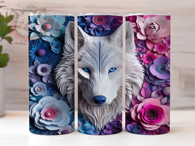 3D Fantasy Wolf Floral Mystical Tumbler, Fantasy Wolf PNG, Floral Wolf Design, 20oz Sublimation Wrap, Mystical Animal Cup, Wolf And Flowers Tumbler, Dreamy Forest Wolf Wrap Sublimation Lara' s Designs 