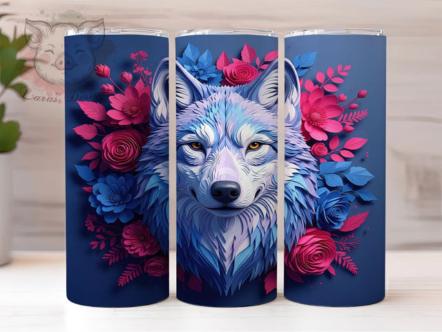 3D Fantasy Wolf Floral Mystical Tumbler, Fantasy Wolf PNG, Floral Wolf Design, 20oz Sublimation Wrap, Mystical Animal Cup, Wolf And Flowers Tumbler, Dreamy Forest Wolf Wrap Sublimation Lara' s Designs 