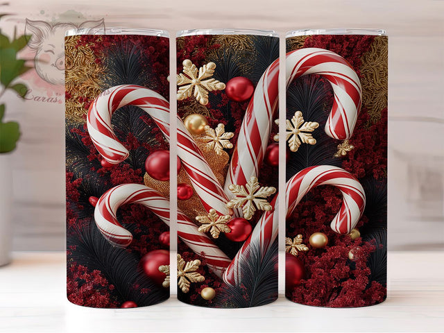 3D Festive Candy Cane Tumbler, Christmas Wrap Design, 20Oz Skinny Tumbler, Holiday Sublimation Tumbler, Festive Candy Cane Wrap, Red And White Stripe Tumbler, Merry Christmas Design Sublimation Lara' s Designs 